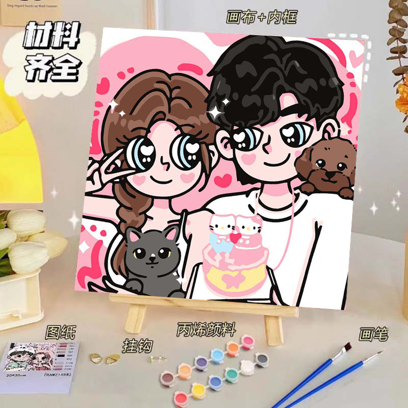 Pintura al óleo digital de bricolaje, dibujos animados para niños, pinturas para colorear hechas a mano, lindos puestos de animación curativos, comercio exterior transfronterizo