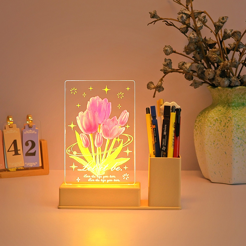 Creative Gifts 3D Night Light Holiday Event Gift Led Pen Holder Desk Lamp Valentine's Desktop Decoration Atmosphere Light
