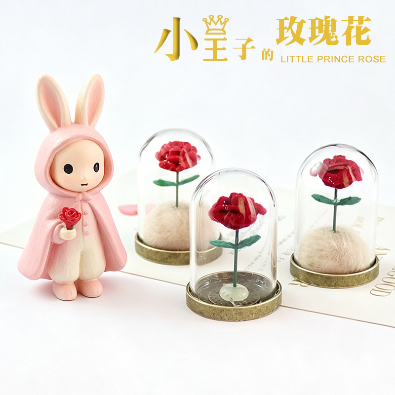 DIY Hand-held Rose Glass Cover Around Little Prince Rose Car Ornaments Valentine's Day Birthday Gift