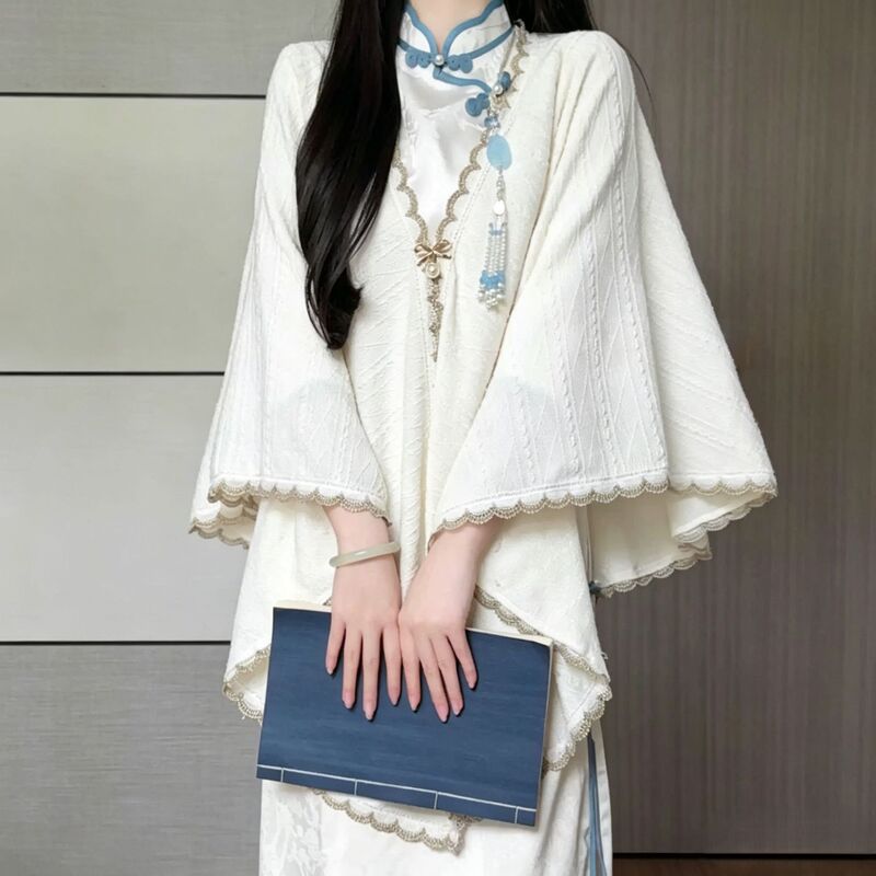 Spring New Style Improved Cheongsam Outerwear Dress with Knitted Shawl, Versatile for Daily Wear, 2026 Vintage Jacket for Girls Spring New Style Improved Cheongsam Outerwear Dress with Knitted Shawl, Versatile for Daily Wear, 2026 Vintage Jacket for Girls