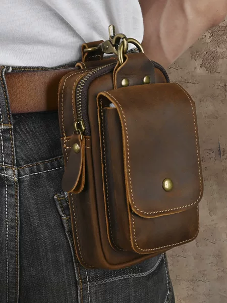 Ancient Chaoke Retro Crazy Horse Leather Waist Bag Top Layer Cowhide Wearing Belt Hanging Bag Genuine Leather Multifunctional 7-inch Mobile Phone Hanging Bag