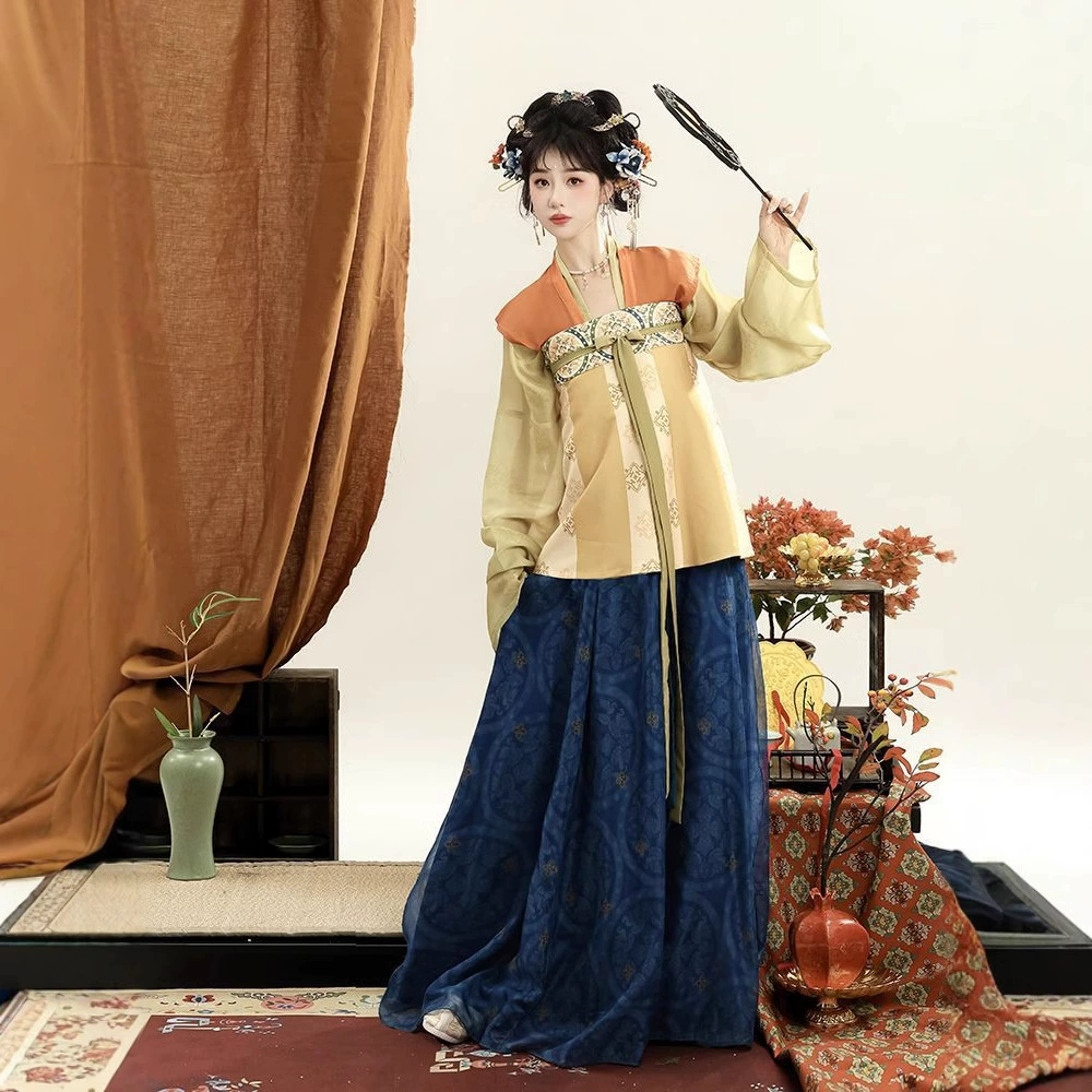 Оригинальный [Xiaotangcai] восстановленный кардиган династии Тан, костюм с юбкой до груди, повседневная группа династии Хань на весну и лето