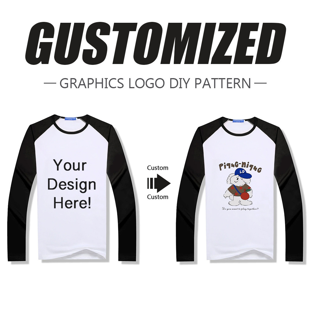 Multi-Color Raglan Sleeve Long-Sleeve T-Shirt DIY Custom Pattern Customization Corporate Team Cultural Shirt Personalized Logo Printing