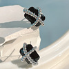 Black zirconium, advanced earrings with pigtail, 2022 collection, high-quality style