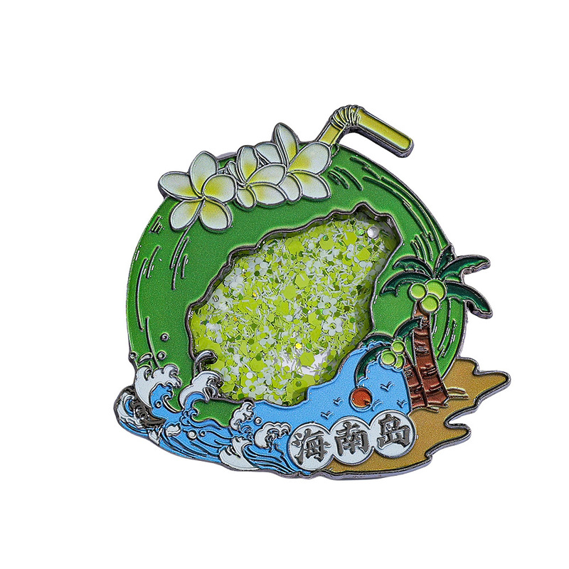 海南特色椰岛风光流沙冰箱贴主体造型是绿色椰壳创意特色|undefined