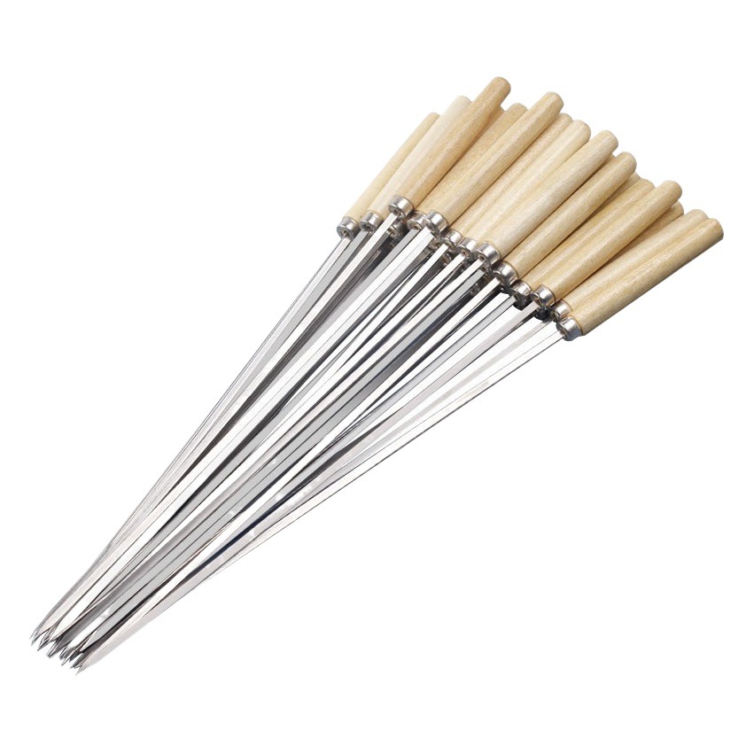 Stainless steel barbecue stick wooden handle stick round stick flat stick barbecue shop lamb skewers barbecue needle steel needle barbecue stick wholesale