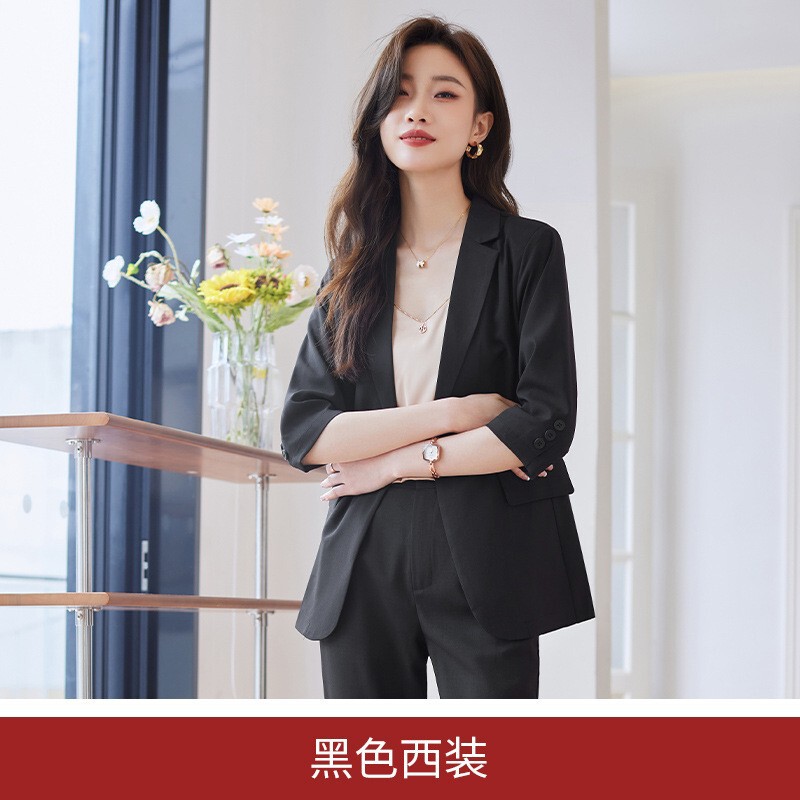 薄いスーツスーツ女性の夏 2025 カジュアル気質ファッションプロフェッショナル作業服小人七分袖スーツ|undefined