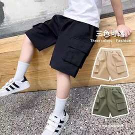 2025男童短裤大童装中裤黑色五分裤男孩夏装儿童工装裤子韩版潮流