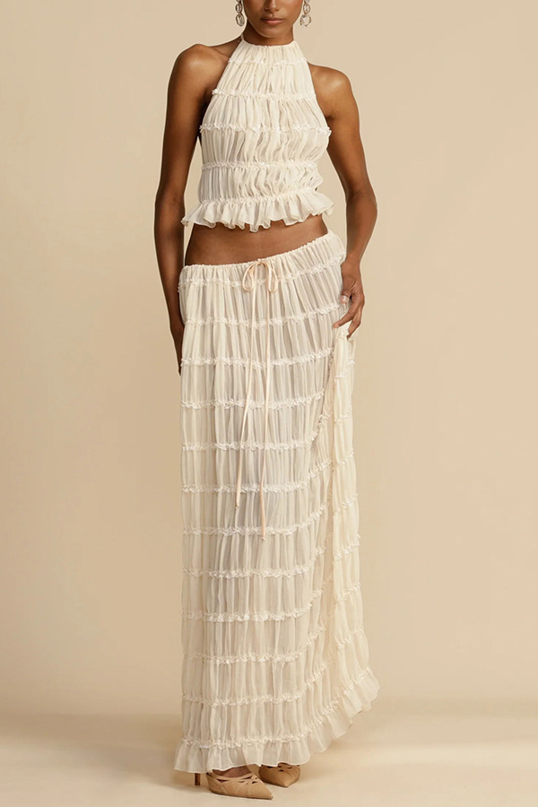 84g Weight Sleeveless Sleeve Length Polyester Fabric Type Skirt Co-ord Set Sets Type 2 Pieces Set Quantity Daily, Beach, Date Occasion Halter Neck Neckline Regular Fit Fit Type Solid Color Pattern Summer Season Women's Gender Sexy Style Daily Beach Date Women's Sexy Solid Color Polyester Skirt Co-ord Set Skirt Sets 10