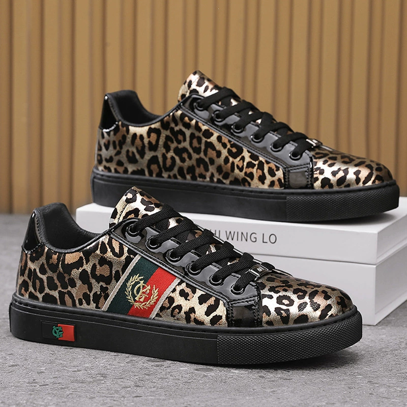 Весенняя мода персонализированные мужские туфли с леопардовым принтом повседневные туфли