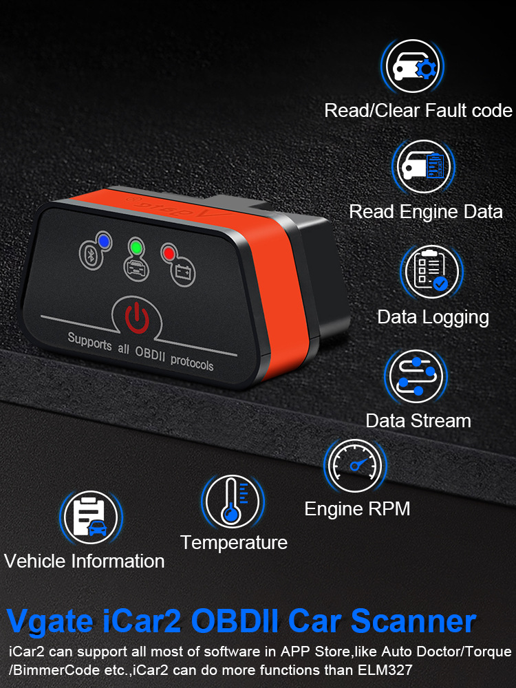Icar2 Obd Bluetooth 3.0 Car Fault Code Reader and Eraser Detector Supports Android Firmware Upgrade