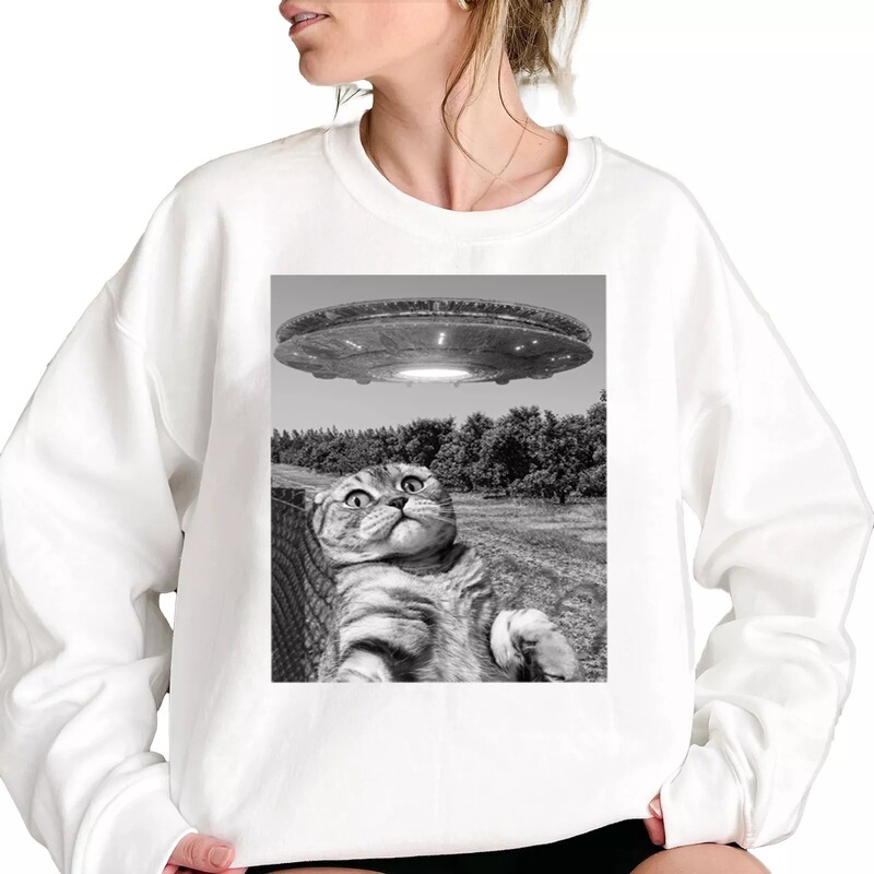 Cross-Border Interesting Cat Lover Sweatshirt Alien Ufo Cat Selfie Novelty Versatile Casual Sweatshirt Pure Cotton Cross-Border Interesting Cat Lover Sweatshirt Alien Ufo Cat Selfie Novelty Versatile Casual Sweatshirt Pure Cotton