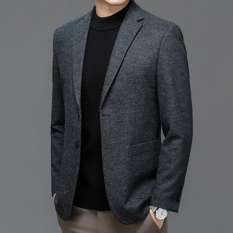 가을 겨울 남성 울 정장 단색 다목적 고급 남성 주름 방지 및 무철 울 정장 모직 재킷