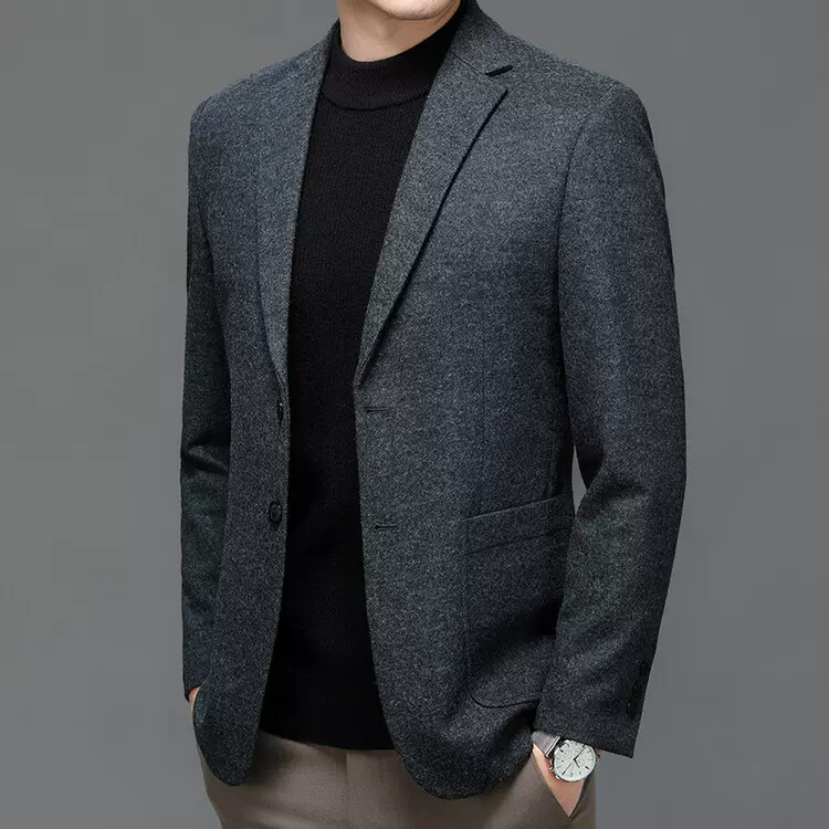 秋冬款男士羊毛西服纯色百搭高档男装抗皱免烫羊毛西装毛呢外套