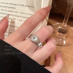 拉丝小皮带~银色锆石清冷感戒指女款中古重工食指戒欧美时尚指环