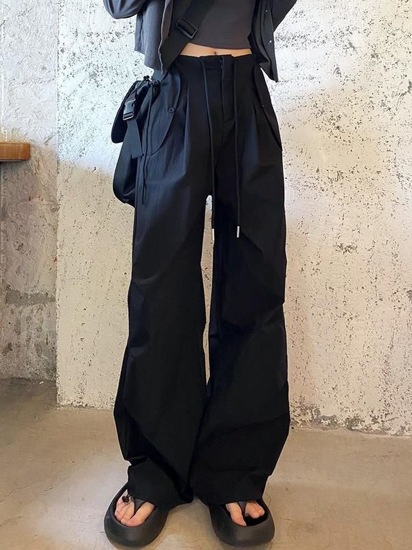 哥家商场同款女装2025美式工装裤女秋季薄款高腰垂感运动伞兵裤|undefined