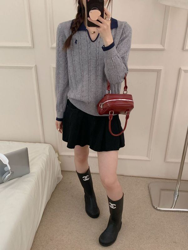法式学院风时尚U领针织毛衣女2025夏季新款百搭撞色减龄薄款上衣|undefined