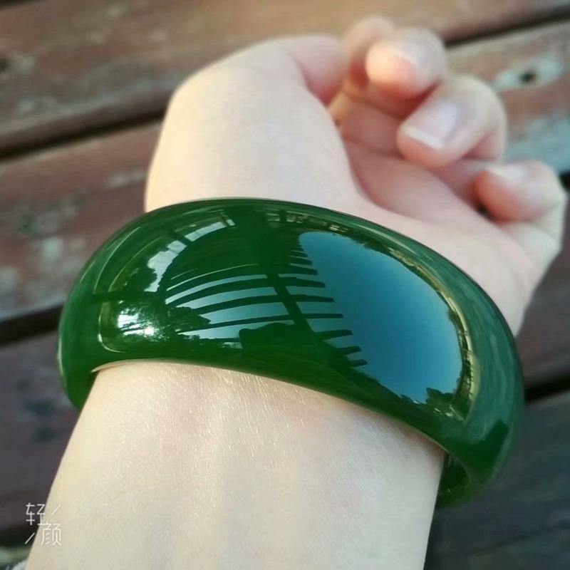 Clearance [Small Wholesale] Xinjiang Hetian Jade Jasper Bracelet Spinach Green Large Caliber Jade Bracelet When Thickening and Widening