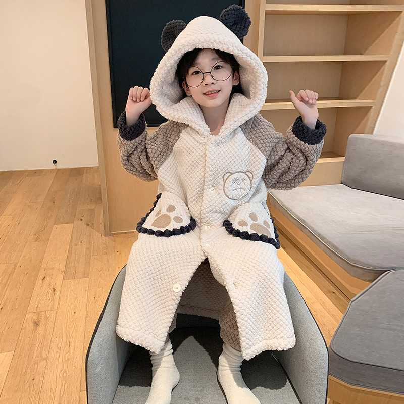 어린이 두꺼운 잠옷 소년의 따뜻한 플란넬 홈 옷 목욕 가운 긴 산호 양털 중대형 어린이 세트
