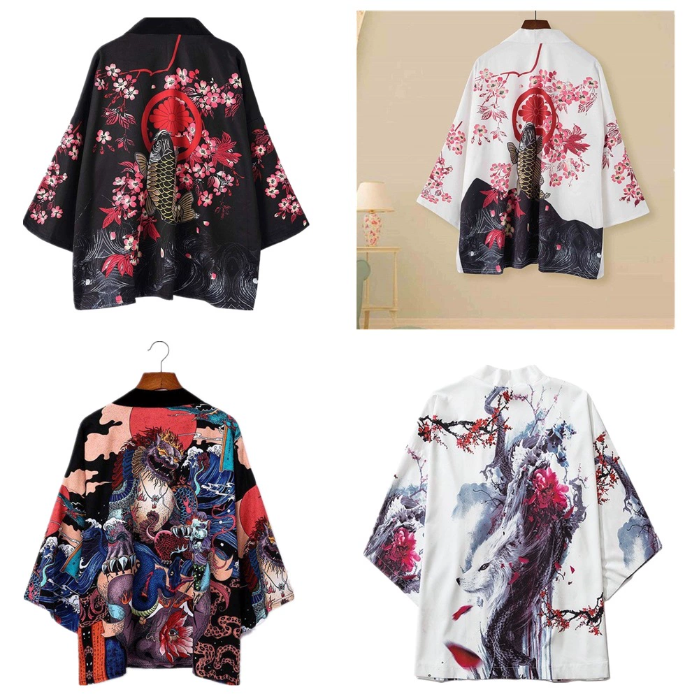 Китайский стиль карп карп кардиган креативный кимоно плащ 3D печатный укиё-э волны с семью рукавами одеяния оптом
