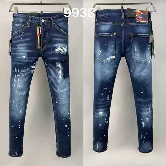 9938 hole paint inkjet D2 high street tide brand jeans American cross-border men's Denim trousers Europe station Denim