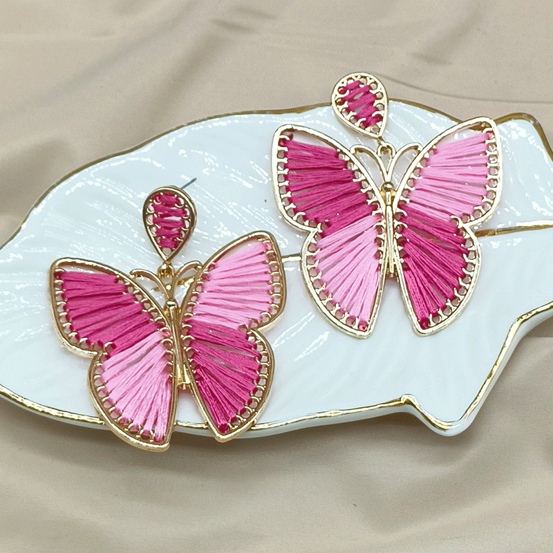 Braid, Hollow Out Design 1 Pair IG Style Butterfly Braid Hollow Out Alloy Cotton Thread Drop Earrings