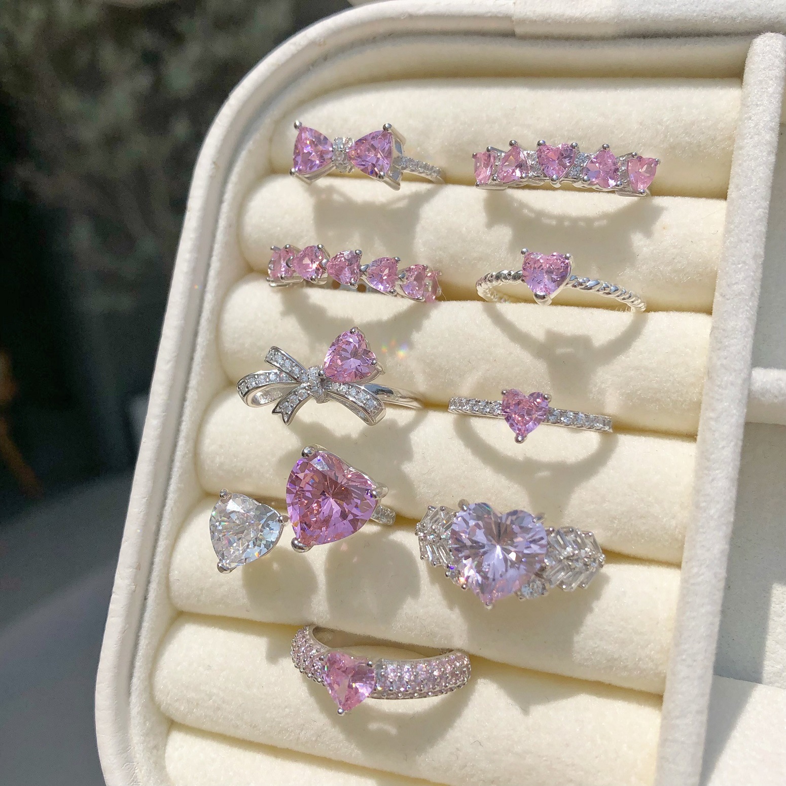5g Weight Zircon Inlay Material Rings Classification 6, 7, 9 Ring Size 1 Piece Quantity Holiday, Daily Occasion 925 Sterling Silver Material Heart Shape, Bow Knot Pattern Women's Gender Plating, Inlay Design Sweet, Shiny Style 925 Sterling Silver Zircon Heart Shape Bow Knot Rings 4