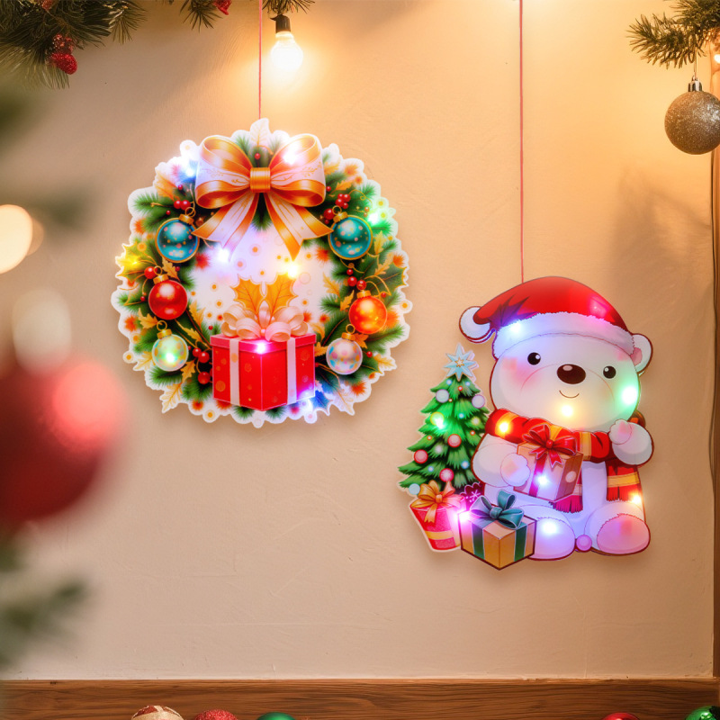 Cross-Border Santa Claus Luminous Door Hanging Decorations Christmas Home DIY Lanterns Snowman Scene Decoration Hanging Decorations