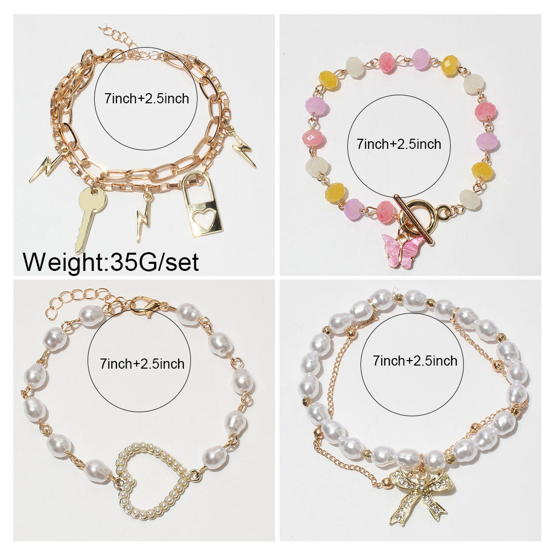 retro Geometric Pearl Bow Heart Padlock Creative Temperament Bracelet