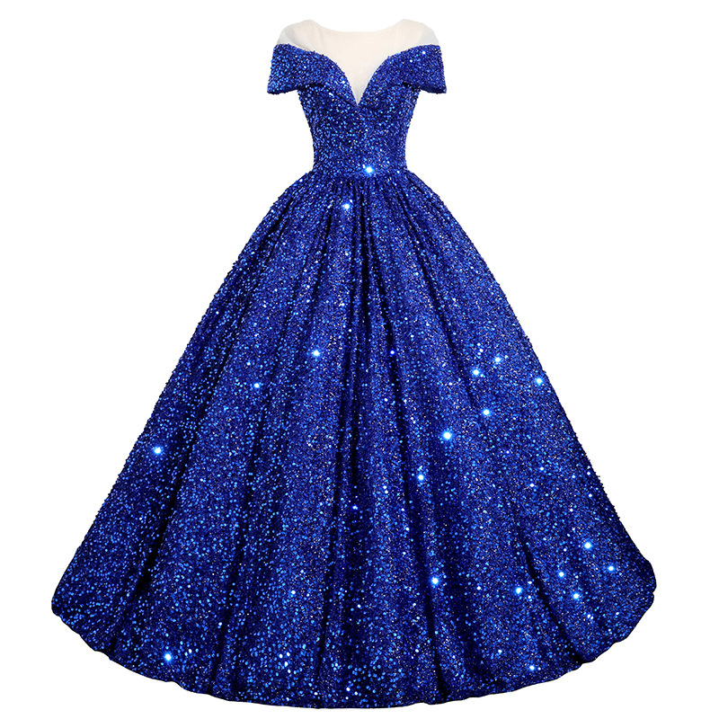 Vêtements pour femmes à paillettes, vêtements de performance solo sur scène luxueux et haut de gamme, réunion annuelle d'examen d'art vocal, jupe bouffante_voghion.com