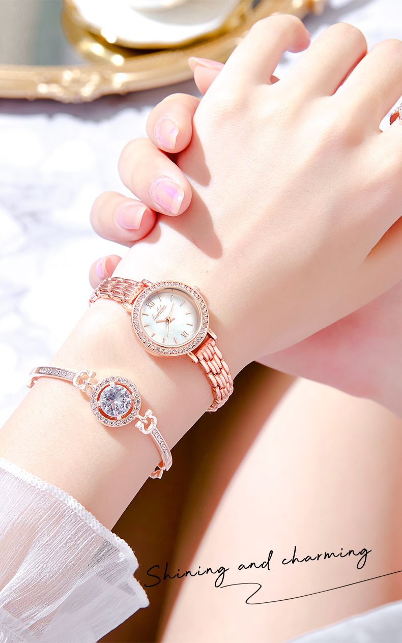 Elegant Women's Quartz Watch Gold Plated Gift Set Of Two_voghion.com