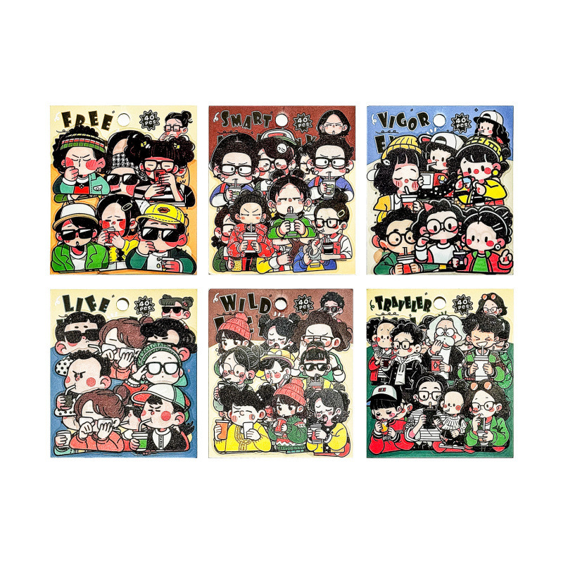 悦真元气达人pet贴纸手帐贴纸包 跨境手帐素材儿童贴纸卡通贴画|undefined