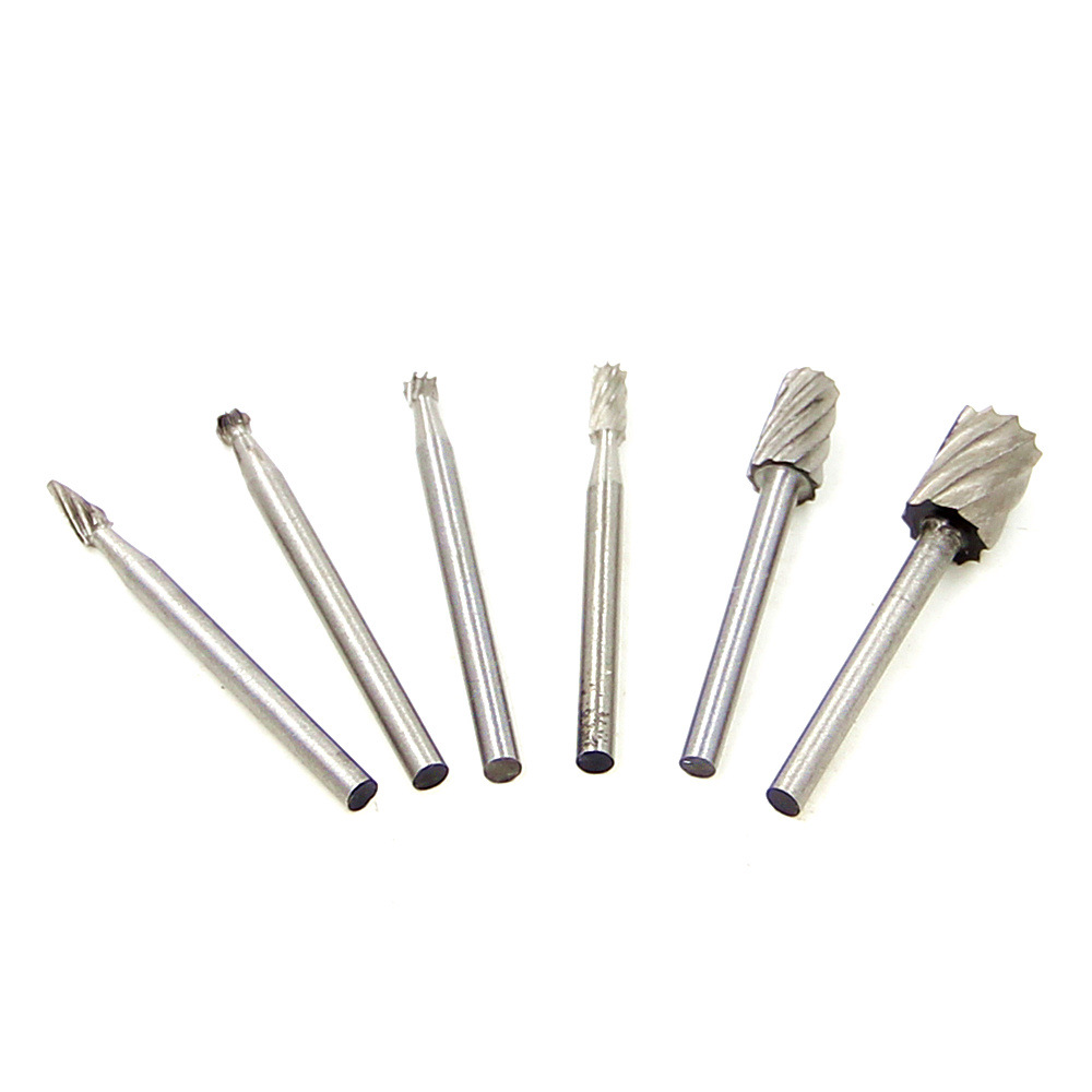 6 Unid carpintería de acero de alta velocidad tamaño pequeño archivo rotatorio molienda cabeza DIY carpintero molienda recorte herramienta eléctrica traje
