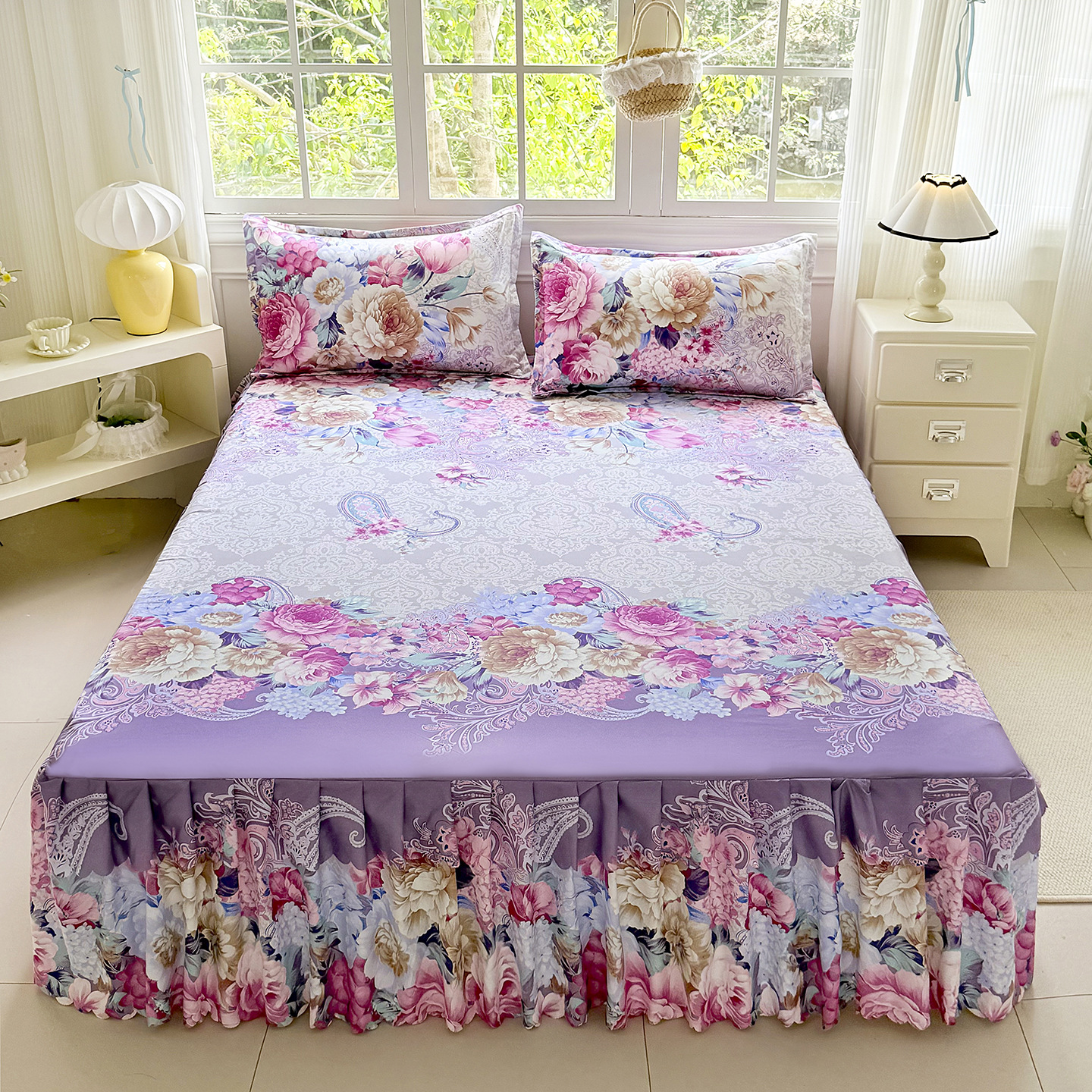 2026 princesa coreana vestido de cama antideslizante doble cubierta lateral cama de encaje cama de cama de gazebo vestido de cama de tres piezas image 13