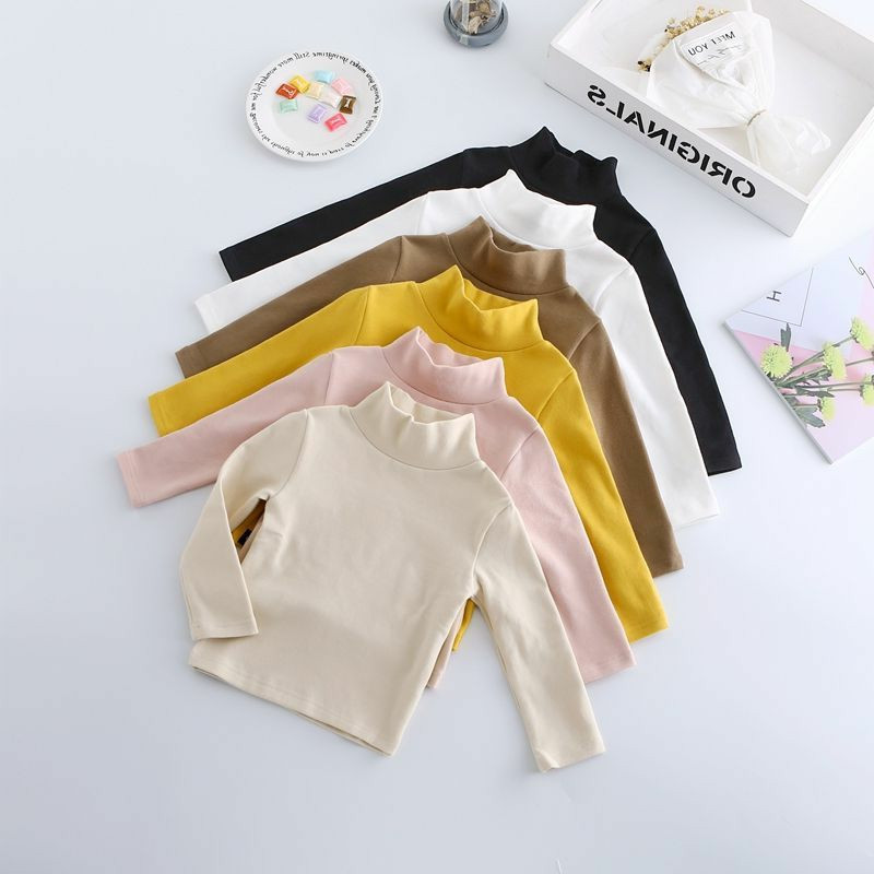 秋冬女童裝打底衫寶寶洋氣兒童個性潮牌韓版高領德絨純色T恤上衣
