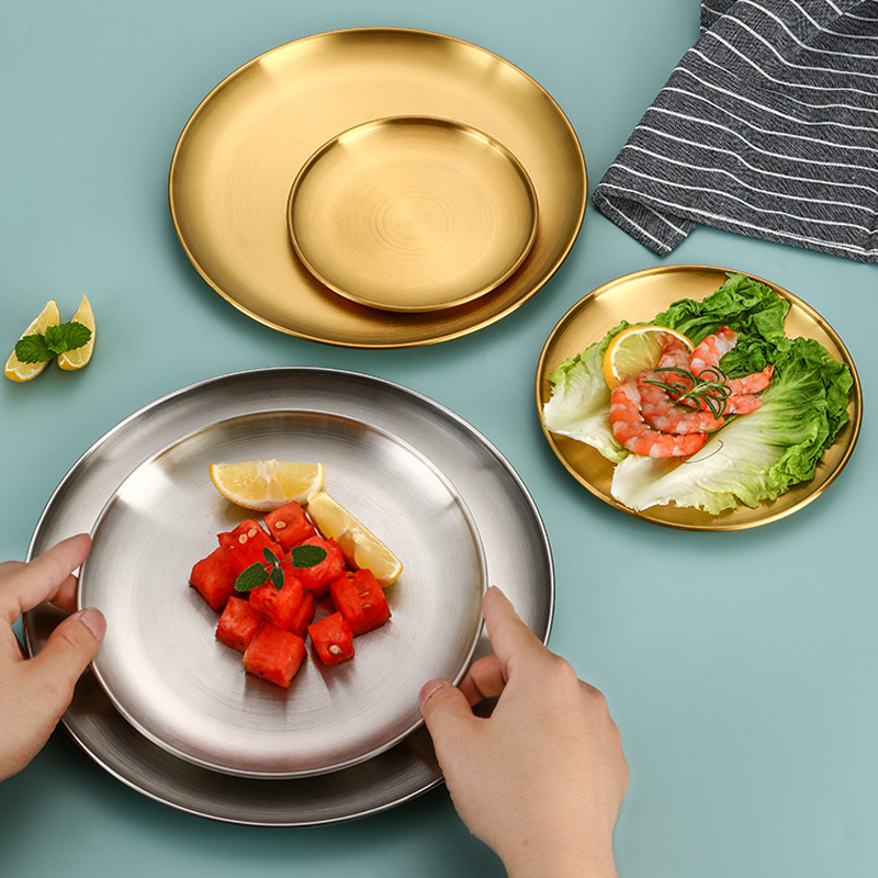 Placa de cocción de acero inoxidable disco engrosada placa de barbacoa coreana bandeja de oro pastel postre placa barbacoa buffet placa