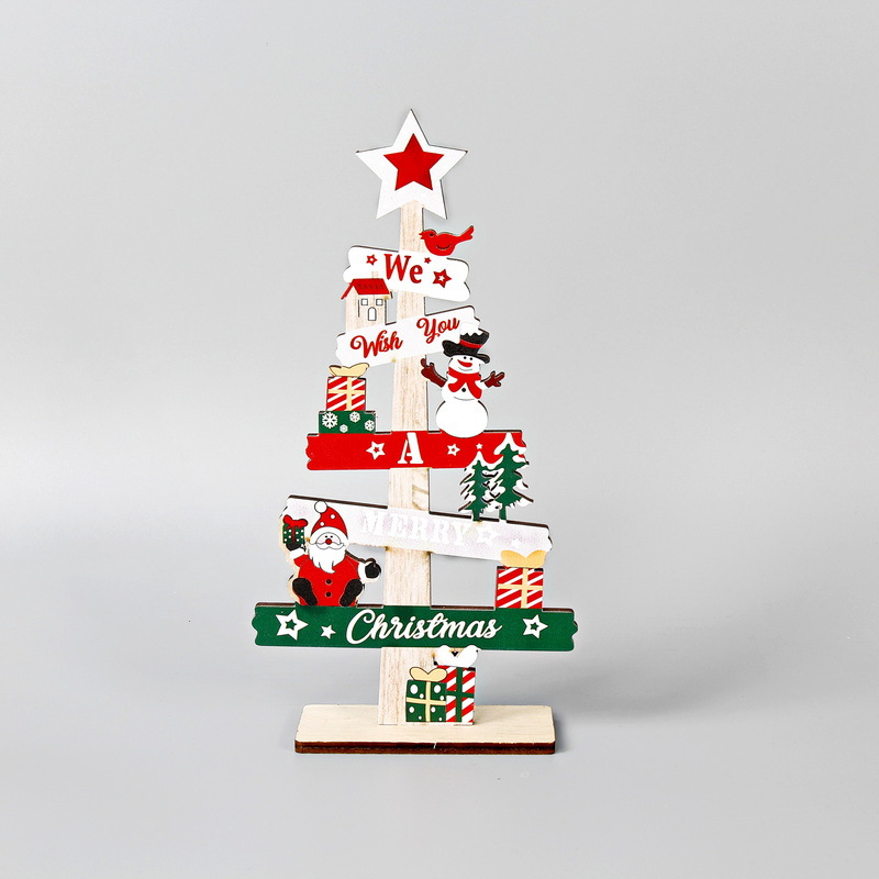 Nuevos productos decoraciones de Navidad mini escritorio de madera pequeña decoración de árbol de Navidad madera decoración de tarjeta de letras inglesas