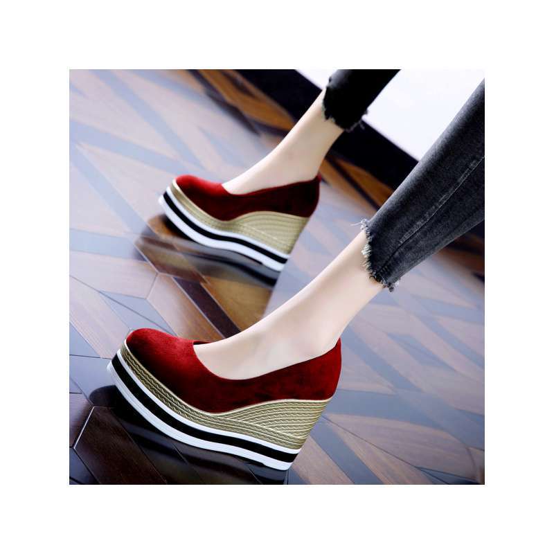 plus size Wedge Shoes Women's 2025 Spring New Elegant Suede Platform Shoes Thick Bottom Shallow Mouth Round-toe High Heels