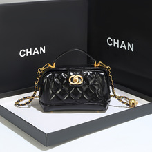 医生包2024秋冬新款潮黑色菱格小香风手提斜挎小包包女夹子包批发