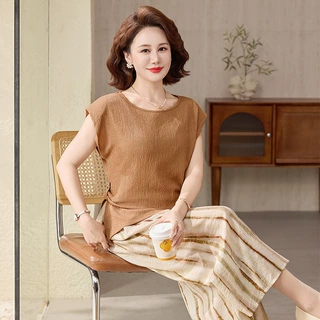妈妈衣服夏装2026新款短袖套装中老年女装夏洋气上衣阔腿裤两件套