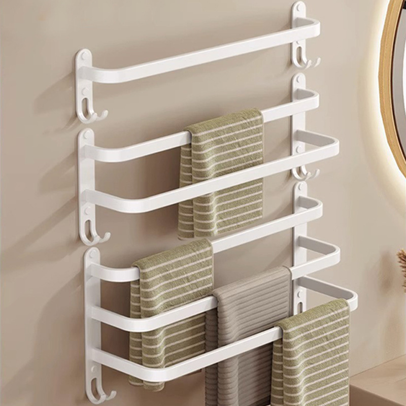 White Hanging Pole-free Towel Single and Double Pole Three-pole Toilet Bathroom Toilet Hanging Rack Wall-mounted Storage Rack