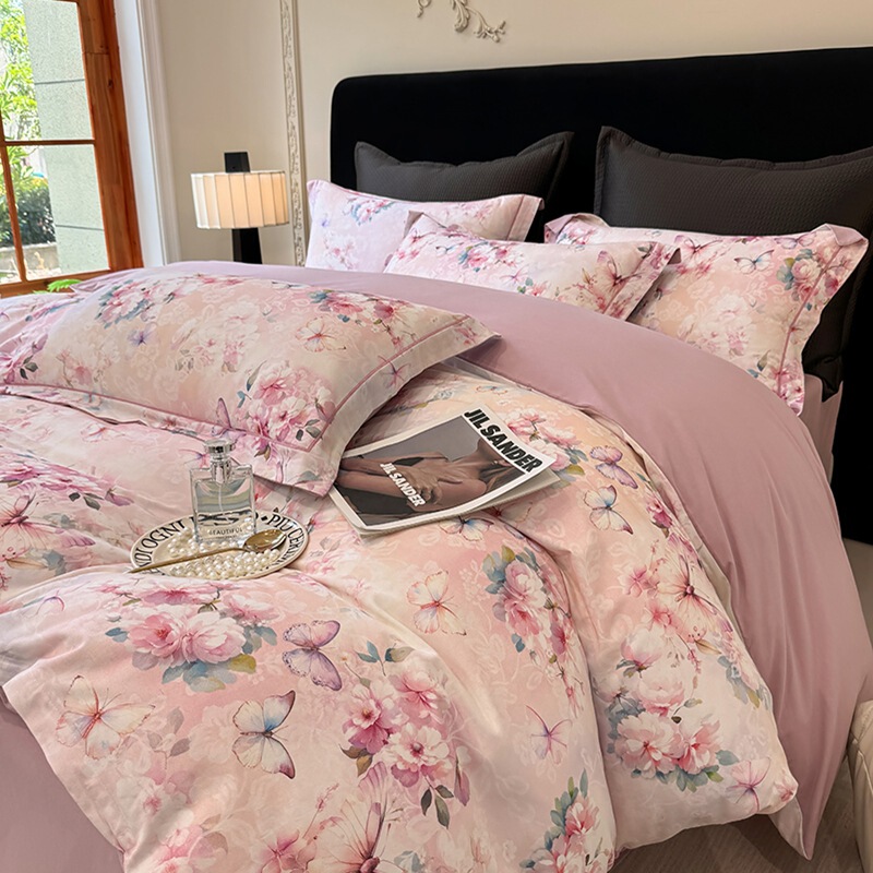 Thickened All-Cotton Four-Piece Set, Pure Cotton Brushed Duvet Cover, 100% Long-Staple Cotton Bed Sheet, Printed Quilt Cover, New Bedding Set 4