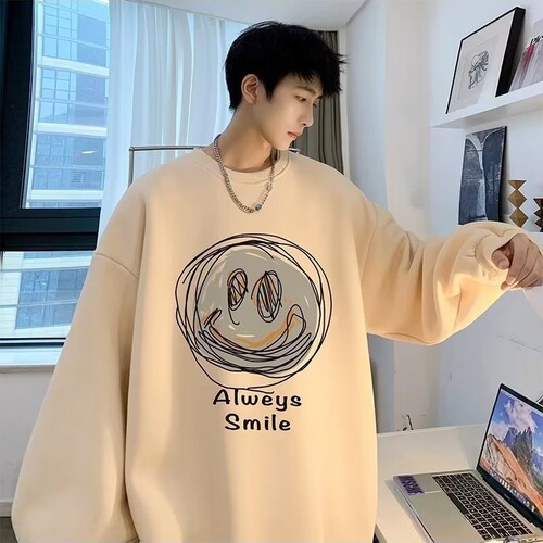 American-style crew neck sweatshirt for men, spring and autumn fashion brand, loose large size couple lined long-sleeved T-shirt