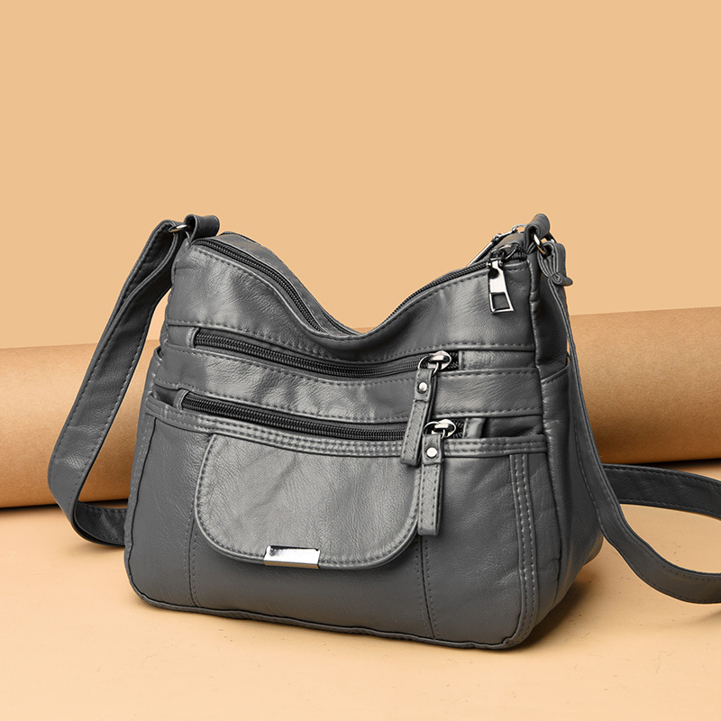 Fashionable Multi-Layer Shoulder Bag for Women 2023 New K-Style Versatile Pu Soft Leather Cross-Body Bag for Middle-Aged Mothers