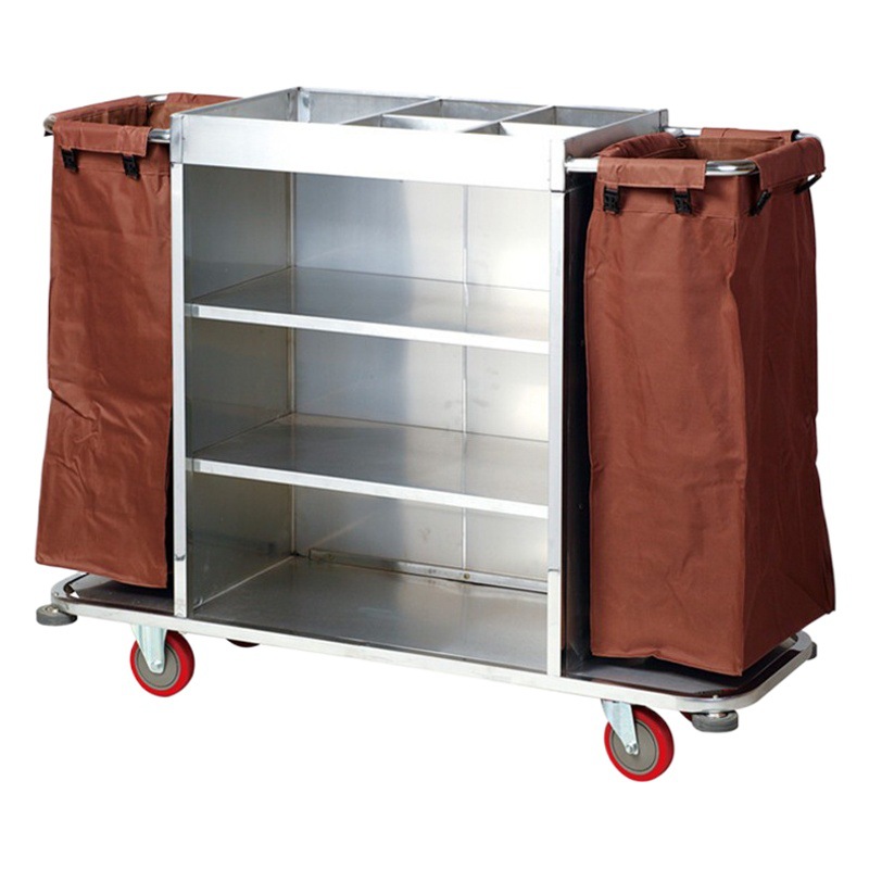 Single-side thickened stainless steel room service car Hotel double-side room Car multi-functional working cleaning car linen car
