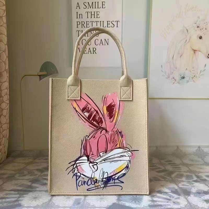 Bolsos de fieltro de impresión de dibujos animados al por mayor bolsas de compras de gran capacidad bolsas de publicidad de regalo pueden agregar logotipo
