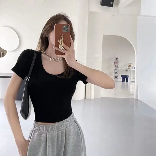 Lady Style White T-Shirt Women Summer 2025 Tight Short-Sleeve Upfront Revealing Sexy Short Top
