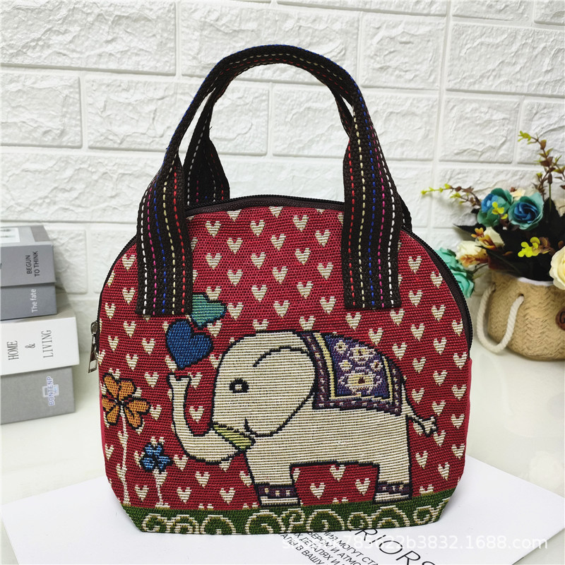 2024 nuevo color de doble cara de dibujos animados de punto bolsa de lona textura de comercio exterior mamá bolsa de compras monedero móvil