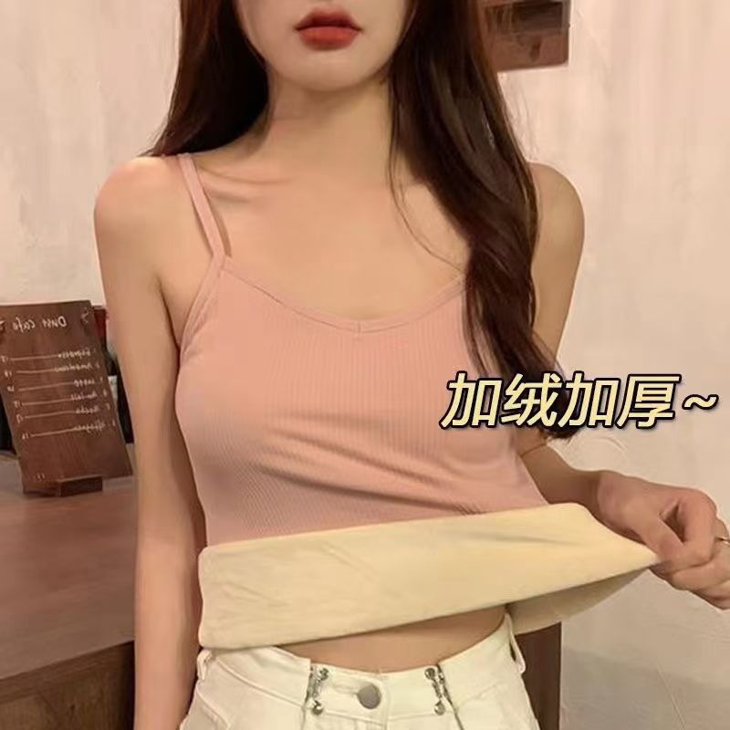 여성을위한 열 조끼 2024 내부 착용 두꺼운 벨벳 순수 코튼 바닥 가을, 겨울 새로운 서스펜더 속옷 여성 탑