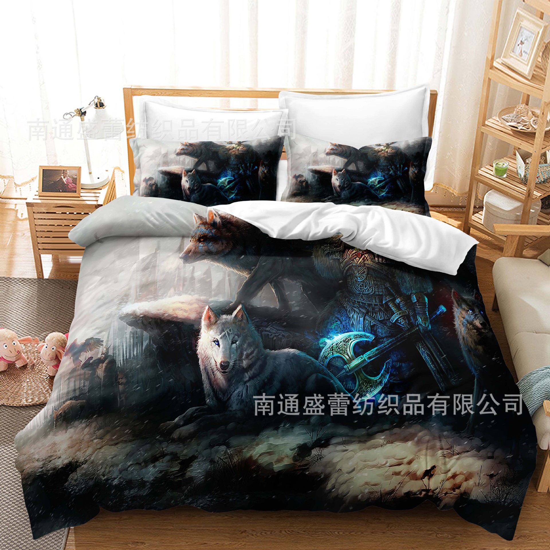 Serie de lobo 3D Impresión digital transfronteriza cubierta de edredón de comercio exterior conjunto de tres piezas conjunto de ropa de cama de cuatro piezas ventas directas de la fábrica